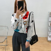 스트라이프긴팔셔츠 빅사이즈 여성의류 봄가을 계절 진주 단추 나비넥타이 프렌치 와이셔츠 뚱뚱함 이쁜이 2671160656