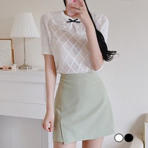 식스에비뉴 레이스 넥라인 반소매 니트티