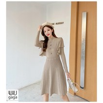 유유가가 여성 가을 프렌치 오드리 햅번 스타일 프릴 니트 원피스