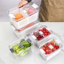 야채&과일을 갓 수확한듯한 에어홀 탈수 바스켓 냉장 보관용기 플라스틱 보관함, 1개