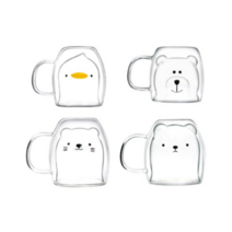 라임올리브 동물 내열 이중 머그컵 4종 세트, 곰. 무뚝뚝캣. 스마일캣. 오리, 2세트