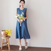 여성 인견 민소매 나시원피스 마린블루