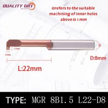소형 공작기계 밀링머신 Q.Grt MGR 홈 가공 커터 일체형 카바이드 내부 공구 CNC 초내진 구멍 터닝 선반 바, 8 B1.5 L22