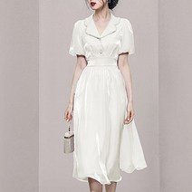 하이퀄리티 수입 오간자 롱 플레어 A라인 원피스 새틴 셔링 퍼프 실크 카라넥