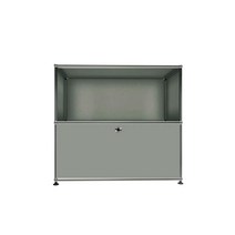 USM 우드 판넬 철제 수납장 1x2 그레이 하단 도어, 레드