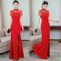 HQINT 2022 새로운 Cheongsam 스포일러 레트로 중국 스타일의 빨간 기질 드레스 쇼 얇은 슬림 무대 캣워크 ZA-243652