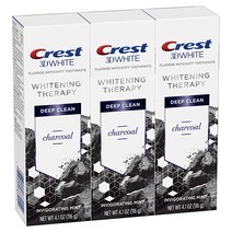 셀프치아미백 Crest Charcoal 3D 화이트 치약 미백 요법 불소 함유 딥 클린 상쾌한 민트 4.1 온스 3개 팩