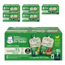 거버 인크레디 파우치 어린이 스무디 버라이어티 팩 810g, 6개, 바나나 + 딸기 + 비트 + 오트밀 + 바나나 +망고
