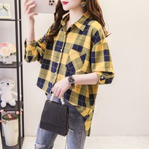 여성 셔츠 봄/여름/가을/겨울 아사면 큰사이즈 오버핏 간절기 외투형 가볍고 체크남방 10가지 컬러 등산/도보/여행/캠핑