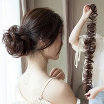 하이유니 똥머리 코일 붙임 올림 머리 헤어 피스 셀프 부분 가발, 네츄럴블랙