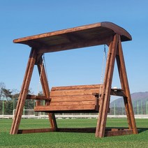 미엔우드 정품형 야외 원목 그네 2인용 무도색 야외용 흔들 의자 정원 카페 놀이터, 월넛도색, 지붕형