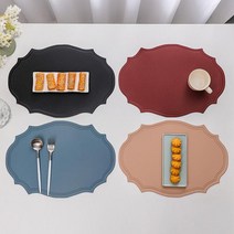 블리스홈 북유럽 가죽 방수 식탁 테이블매트, 4P, 레드와인