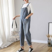 마더라이크 빅사이즈 본트청 멜빵바지 여성의류 데님점프수트팬츠