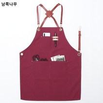 앞치마 커스텀 로고 한국판 패션 캔버스 오염방지 이발사 커피 밀크티 가게 주방 가정용 작업복, 둥근구멍+벨트크로스wq+와인