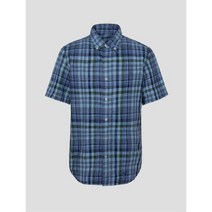 [빠른출고]/빈폴 BEANPOLE MEN 반팔 리넨 그라데이션 체크 셔츠 블루 (BC2365O11P)