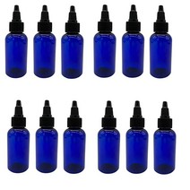 Natural Farms 59.1ml2온스) 블루 보스턴 플라스틱 병 - 12팩 빈 리필 가능 BPA 프리 에센셜 오일 아로마테라피 | 블랙 트위스트 탑 캡 미국 제조