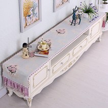 SKANDSALO 식탁보 레이스 패브릭아트 직사각형 거실 화장대 신발장 긴테이블 커버먼지방지 덮개천, T02-행복나무 보라 2, C10-50*210CM(적합 장롱 145-170CM)