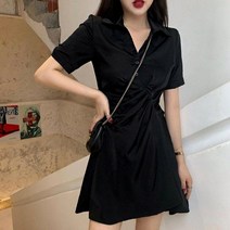 이지핏 블랙 색상 여성 주름 라인 포인트 언발 원피스 스커트 슬림핏 루즈핏 dress home party