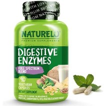 naturelo 소화 효소 - 15가지 효소와 생강의 광범위한 혼합으로 전체 스펙트럼 지원 - 90 비건 캡슐, 한 사이즈, 단색