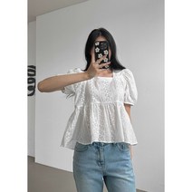 철부지형아들 여름블라우스 스퀘어넥 레이스 여리여리 데일리 반팔블라우스