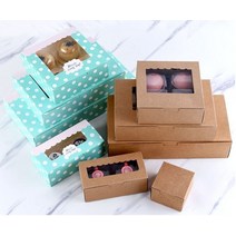 선물 포장박스 크리프트 기프트박스 사탕 비스킷 초콜릿 판지 판지 플라스틱 pvc 창 5pcs 크래프트 종이 쿠키 케이크 포장, 파란 점, 13.5x13.5x5cm