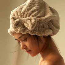 리본 헤어타올 터번스타일 드라이캡 세안밴드 머리수건 극세사 속건소재, 커피, 1개