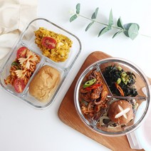 1+1 이고웰 3칸 내열유리 렌지사용 밀폐용기 반찬통, 1세트, 원형 + 사각