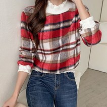 바보사랑 여성 겨울 데일리 폴라러플큰체크 블라우스 셔츠.디작소