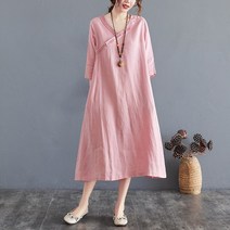 2022 년 여름옷 여성 클래식 자수 린넨 긴 소매 단아한 빅사이즈 롱 타입 에스닉 무드 마원피스