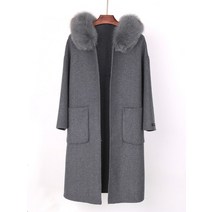 고비캐시미어 타임캐시미어코트 구호캐시미어코트 리얼 모피 코트 천연 여우 모피 칼라 후드 오버코트 울 블렌드 오버사이즈 레이디 아우터