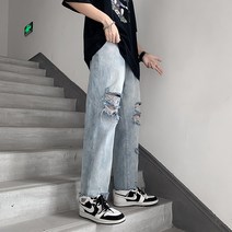 Baiwife 찢어진 청바지 팬츠 얇은 핏의 팬츠