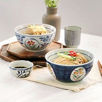 1+1 꽃무늬 일본풍 텐동 라멘 덮밥 라면 면기, 블루1P+화이트1P