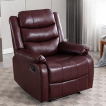 여우세계 1인용 가죽 전동 소파 리클라이너 쇼파 리클라이너가죽소파, 수동좌석 + 흔들기 및 회전 가능, 와인 레드
