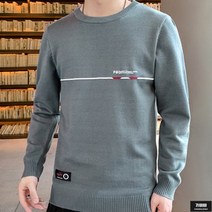 가바바 남성 가을 니트 가슴선과 레터링 조화 얇은 라운드 긴팔티 G55626
