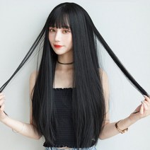 가발머리커버 여하장발 에어 앞머리 흑장직 내추럴 풀헤어 가발커버, 브라운블랙
