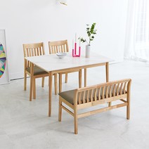 베스트리빙 캔버라 스칸디 제시 4인 원목 포세린 통세라믹 식탁세트/의자2개+벤치의자1개 3종 2color, 1200화이트세라믹/내츄럴