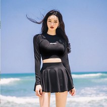 가바바 여성 비치웨어 미니멀 레터링 치마 래쉬가드세트 G35051, 블랙(+로또플레이 상품권 증정)