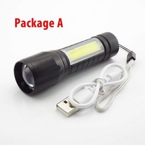 방수 LED 손전등 플래시 토치 램프 캠핑 q5 2000 루멘 랜 턴 14500 USB 충전식 배터리 내장, 01 Package A