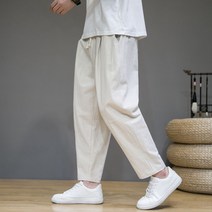 벤티브 남자 린넨 크롭 와이드 루즈핏 여름 팬츠