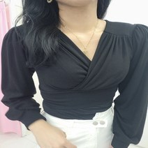 브이넥 패드 퍼프 랩 크롭 티셔츠(2color)