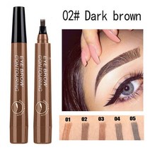 VIP 5 색 눈썹 문신 펜 방수 4 포인트 오래 지속되는 액체 브로우 펜슬 천연, [02] Dark brown, 02 Dark brown, 한개옵션1