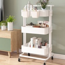 틈새 이동식 정리함 트롤리 수납 경략랙 무빙 선반 철제 카트 미용실 카트, 3단 블랙