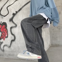 남성 와이드 조거 바지 빅사이즈 힙합 카고 팬츠 청 레그 데님 진 루즈 스트레이트 헐렁한 청 스트리트 뉴트럴 데님