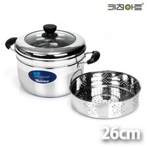 ELV010517키친아트 3중바닥 일식찜냄비 26cm 열탕유리뚜껑 찜판 주방용품 양수냄비 스텐냄비 찜기 곰솥 국, 단일사이즈