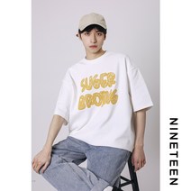 DFMEI 여름 알파벳 프린트 반팔 커플 트렌드 루즈 라운드 티셔츠 상의 남녀