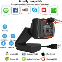 웹캠 2022 webcam hd1080p 60fps web cam usb web mini camera with notebook pc live meeting for youtube, 2-커버가 있는 블랙