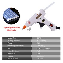 20W 30W EU 플러그 멜트 접착제 총 5pcs 20pcs 7mm 스틱 산업 홈 DIY 미니 건 전기 수리 열 도구, 01 BS713-5pcs-20W_01 EU