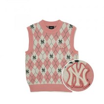 (정품)MLB 엠엘비 여성 아가일 모노그램 베스트 NY (Peach)