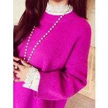 코코제이2 핫핑크 니트 롱티 원피스 루즈핏 오버사이즈 체형커버 데일리 오피스 데이트 레이스폴라 레이어링 옵션 세트(핫핑크 핑크 그레이)