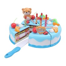 WJSHOP 유아용 생일 파티 케이크 3 4 5 세 어린이 척 놀이 음식 절단 케이크 세트 - 케이크 과일 양초 및 커터, 6x16x9.5cm, 목재, 푸른